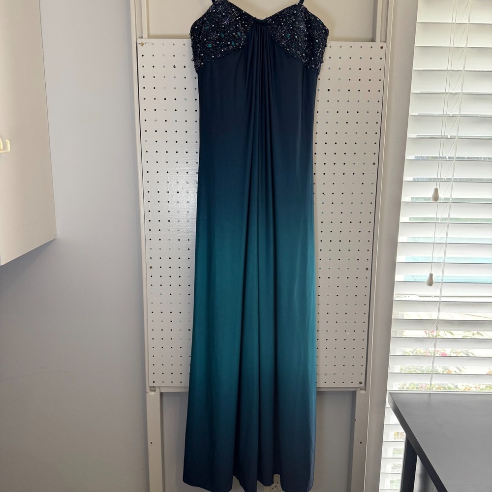 Adrianna Papell Boutique Evening Dress Women's 2 Teal Embellished Sleevelessβ